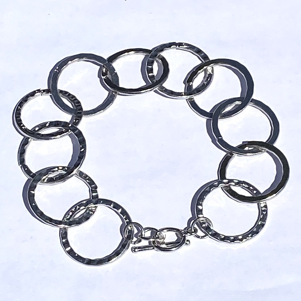 Silver Double Hopped Hammered Bracelet